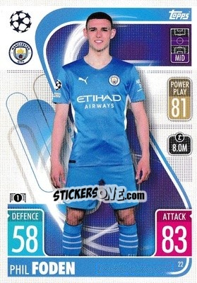 Sticker Phil Foden - UEFA Champions League & Europa League 2021-2022. Match Attax n. 22 - Topps