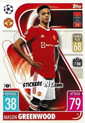 Sticker Mason Greenwood - UEFA Champions League & Europa League 2021-2022. Match Attax n. 41 - Topps