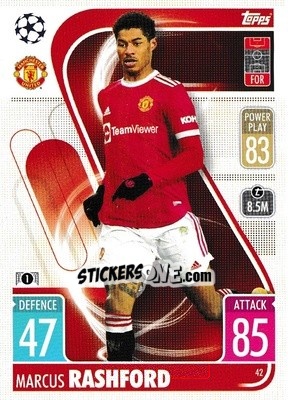 Sticker Marcus Rashford - UEFA Champions League & Europa League 2021-2022. Match Attax n. 42 - Topps