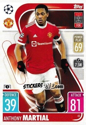 Sticker Anthony Martial - UEFA Champions League & Europa League 2021-2022. Match Attax n. 43 - Topps