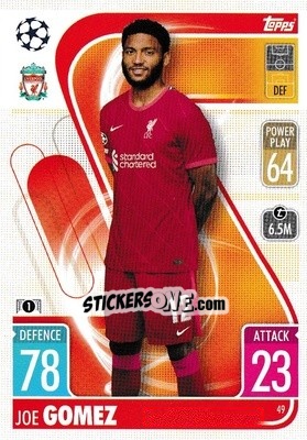 Sticker Joe Gomez - UEFA Champions League & Europa League 2021-2022. Match Attax n. 49 - Topps