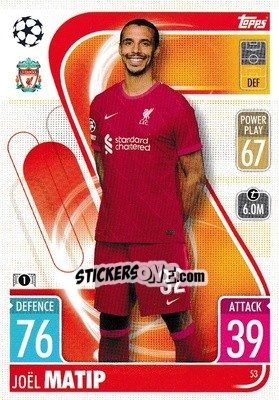 Sticker Joel Matip - UEFA Champions League & Europa League 2021-2022. Match Attax n. 53 - Topps