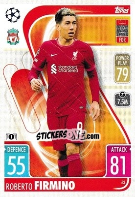 Sticker Roberto Firmino - UEFA Champions League & Europa League 2021-2022. Match Attax n. 63 - Topps