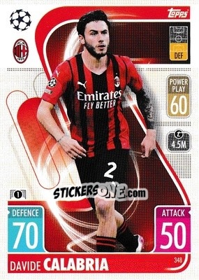 Sticker Davide Calabria - UEFA Champions League & Europa League 2021-2022. Match Attax n. 348 - Topps