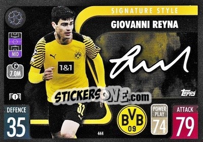 Sticker Giovanni Reyna - UEFA Champions League & Europa League 2021-2022. Match Attax n. 444 - Topps