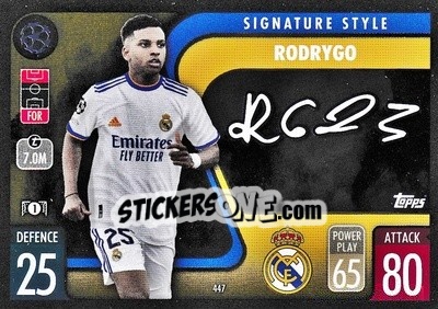 Sticker Rodrygo - UEFA Champions League & Europa League 2021-2022. Match Attax n. 447 - Topps