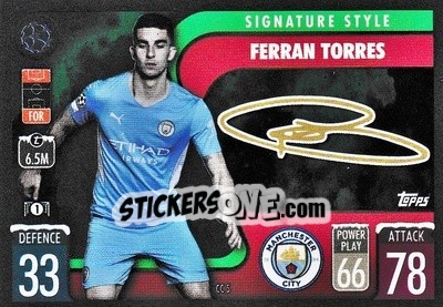 Sticker Ferran Torres - UEFA Champions League & Europa League 2021-2022. Match Attax n. CC5 - Topps