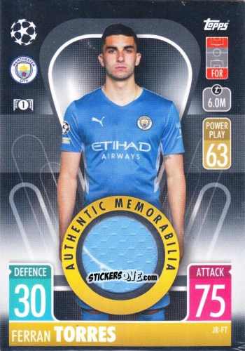 Cromo Ferran Torres - UEFA Champions League & Europa League 2021-2022. Match Attax n. JR-FT - Topps