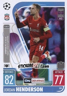 Sticker Jordan Henderson - UEFA Champions League & Europa League 2021-2022. Match Attax n. OD004 - Topps