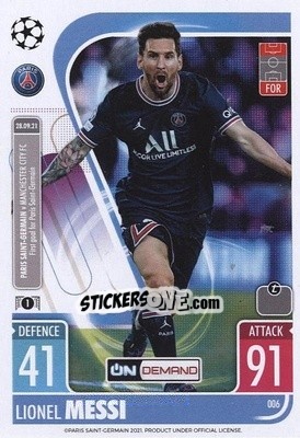 Sticker Lionel Messi - UEFA Champions League & Europa League 2021-2022. Match Attax n. OD006 - Topps