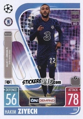 Sticker Hakim Ziyech - UEFA Champions League & Europa League 2021-2022. Match Attax n. OD018 - Topps