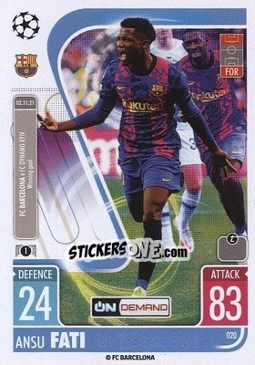 Sticker Ansu Fati - UEFA Champions League & Europa League 2021-2022. Match Attax n. OD020 - Topps