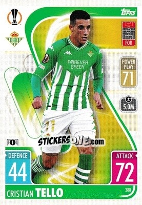 Sticker Cristian Tello - UEFA Champions League & Europa League 2021-2022. Match Attax n. 288 - Topps
