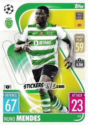 Sticker Nuno Mendes - UEFA Champions League & Europa League 2021-2022. Match Attax n. 310 - Topps