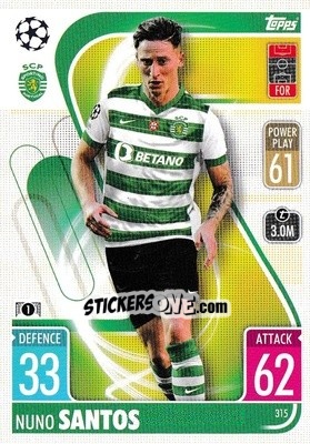 Cromo Nuno Santos - UEFA Champions League & Europa League 2021-2022. Match Attax - Topps