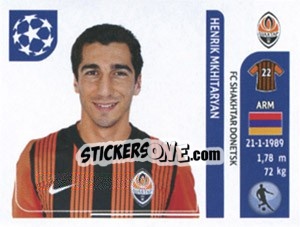 Sticker Henrikh Mkhitaryan - UEFA Champions League 2011-2012 n. 442 - Panini