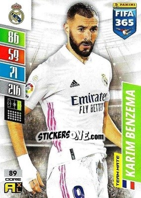 Sticker Karim Benzema - FIFA 365: 2021-2022. Adrenalyn XL n. 89 - Panini