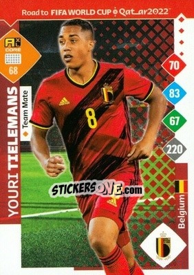 Sticker Youri Tielemans - Road to FIFA World Cup Qatar 2022. Adrenalyn XL n. 68 - Panini
