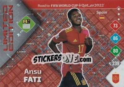 Figurina Ansu Fati - Road to FIFA World Cup Qatar 2022. Adrenalyn XL - Panini