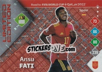 Sticker Ansu Fati - Road to FIFA World Cup Qatar 2022. Adrenalyn XL n. LE-AF - Panini