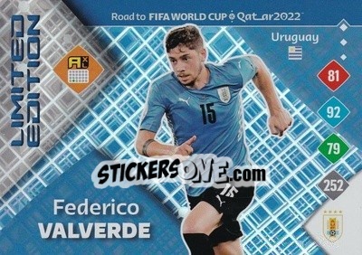 Figurina Federico Valverde - Road to FIFA World Cup Qatar 2022. Adrenalyn XL - Panini