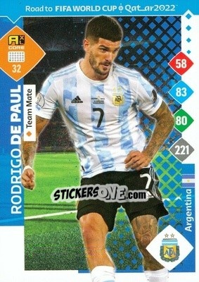 Sticker Rodrigo De Paul - Road to FIFA World Cup Qatar 2022. Adrenalyn XL - Panini
