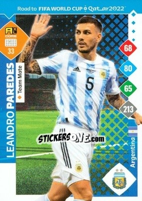 Sticker Leandro Paredes - Road to FIFA World Cup Qatar 2022. Adrenalyn XL n. 33 - Panini
