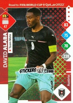 Sticker David Alaba - Road to FIFA World Cup Qatar 2022. Adrenalyn XL n. 47 - Panini