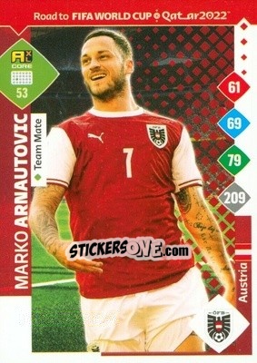 Sticker Marko Arnautovic - Road to FIFA World Cup Qatar 2022. Adrenalyn XL n. 53 - Panini