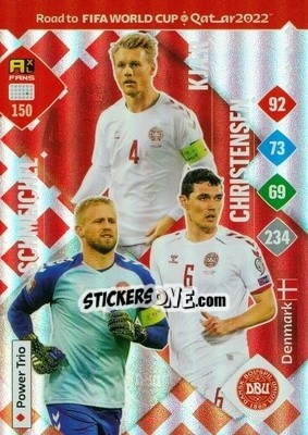 Sticker Schmeichel / Christensen / Kjær - Road to FIFA World Cup Qatar 2022. Adrenalyn XL n. 150 - Panini