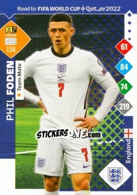 Sticker Phil Foden - Road to FIFA World Cup Qatar 2022. Adrenalyn XL n. 156 - Panini