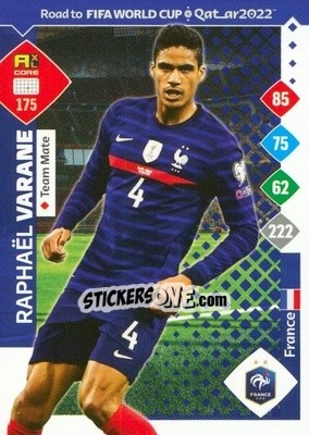 Sticker Raphael Varane - Road to FIFA World Cup Qatar 2022. Adrenalyn XL - Panini