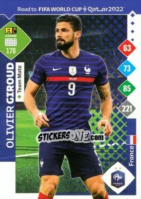 Sticker Olivier Giroud - Road to FIFA World Cup Qatar 2022. Adrenalyn XL n. 178 - Panini
