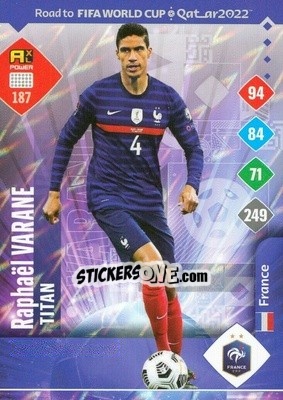 Sticker Raphael Varane - Road to FIFA World Cup Qatar 2022. Adrenalyn XL n. 187 - Panini