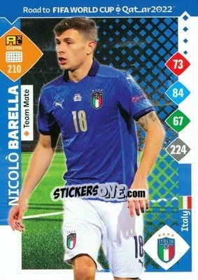 Sticker Nicolò Barella - Road to FIFA World Cup Qatar 2022. Adrenalyn XL n. 210 - Panini