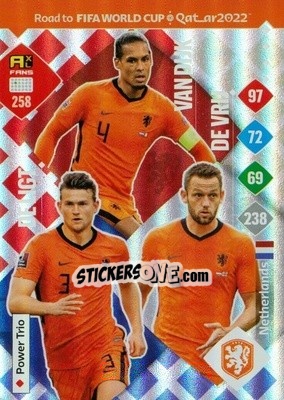 Sticker van Dijk / de Ligt / de Vrij - Road to FIFA World Cup Qatar 2022. Adrenalyn XL n. 258 - Panini