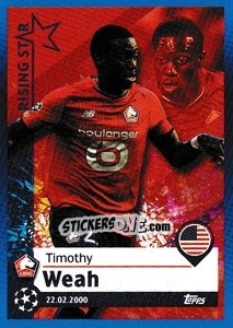 Sticker Timothy Weah - Rising Star - UEFA Champions League 2021-2022 n. 505 - Topps