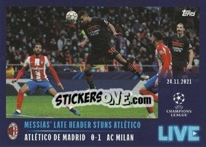 Sticker Messias' late header stuns Atlético - UEFA Champions League 2021-2022 - Topps