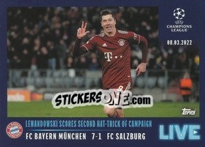 Sticker Lewandowski scores second hat-trick of campaign - UEFA Champions League 2021-2022 - Topps