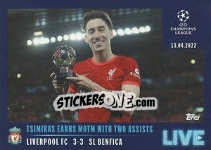 Sticker Tsimikas earns MOTM with two assists - UEFA Champions League 2021-2022 n. L78 - Topps