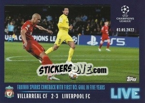 Sticker Fabinho sparks comeback with first UCL goal in five years - UEFA Champions League 2021-2022 n. L88 - Topps