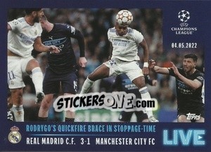 Sticker Rodrygo's quickfire brace in stoppage-time - UEFA Champions League 2021-2022 n. L91 - Topps
