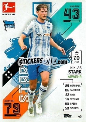 Cromo Niklas Stark - German Fussball Bundesliga 2021-2022. Match Attax - Topps