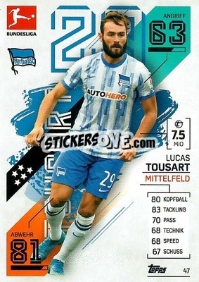 Sticker Lucas Tousart - German Fussball Bundesliga 2021-2022. Match Attax - Topps