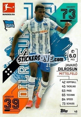 Sticker Javairo Dilrosun - German Fussball Bundesliga 2021-2022. Match Attax - Topps
