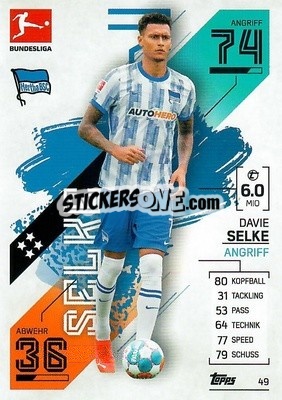 Sticker Davie Selke - German Fussball Bundesliga 2021-2022. Match Attax - Topps