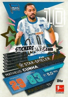 Figurina Matheus Cunha - German Fussball Bundesliga 2021-2022. Match Attax - Topps