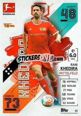 Sticker Rani Khedira - German Fussball Bundesliga 2021-2022. Match Attax - Topps