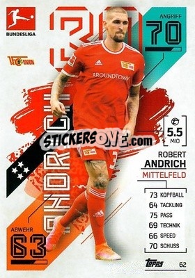 Cromo Robert Andrich - German Fussball Bundesliga 2021-2022. Match Attax - Topps