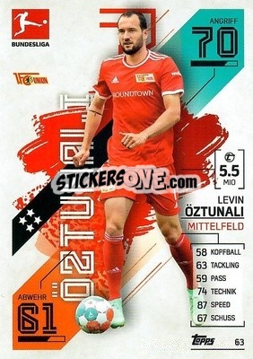 Sticker Levin 謟tunali - German Fussball Bundesliga 2021-2022. Match Attax - Topps